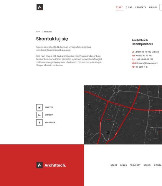 Strona www biura architektonicznego - widok podstrony z kontaktem